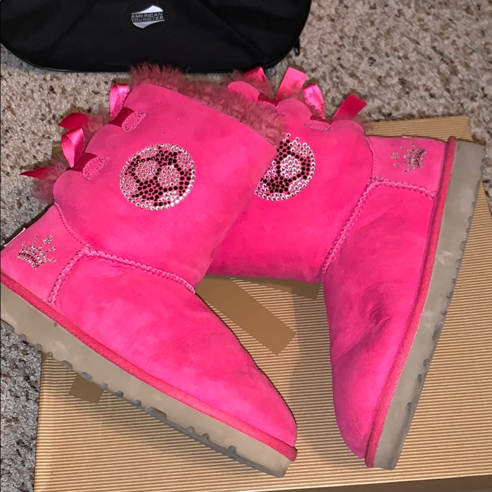 Girls Pink Uggs with Kay Bailey Bow